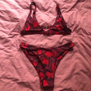 Zaful Red Snake Print Bikini